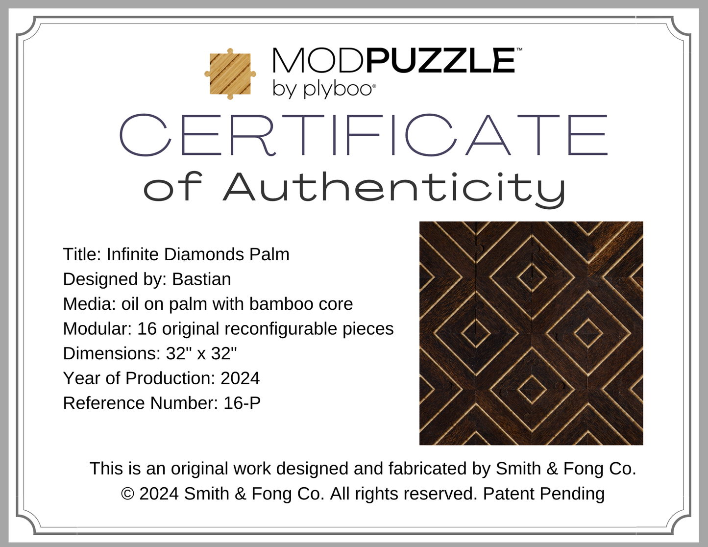 Infinite Diamonds Palm Certificate
